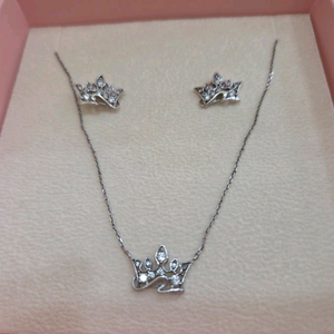 제이에스티나 실버티아라 귀걸이목걸이세트(연장체인포함) 택포7.5