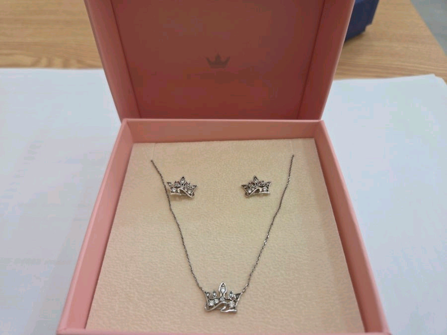 제이에스티나 실버티아라 귀걸이목걸이세트(연장체인포함) 택포7.5--2