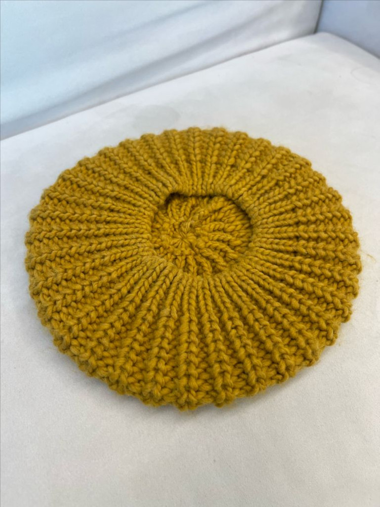 겨자색 니트 빵모자 베레모--1