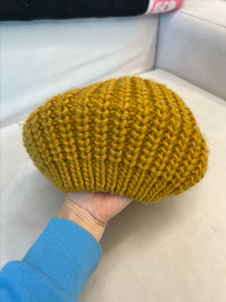겨자색 니트 빵모자 베레모--2