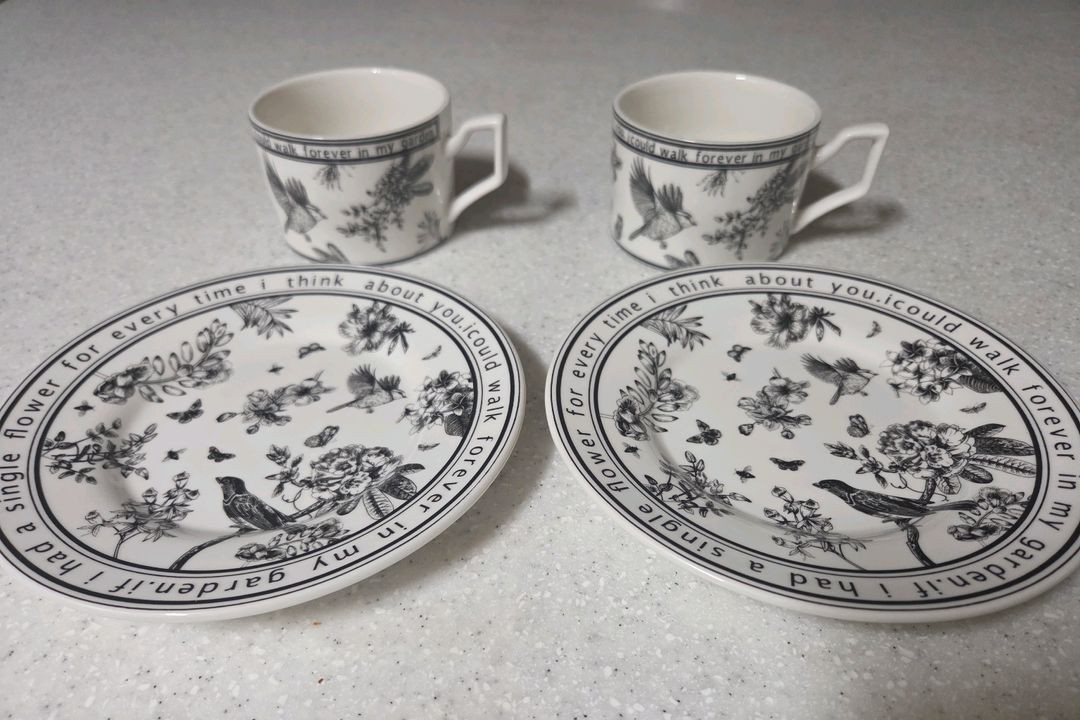 빈티지 플라워 패턴 찻잔컵--1