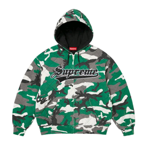 슈프림 퀼티드 집업 후드 그린 카모 L 새상품