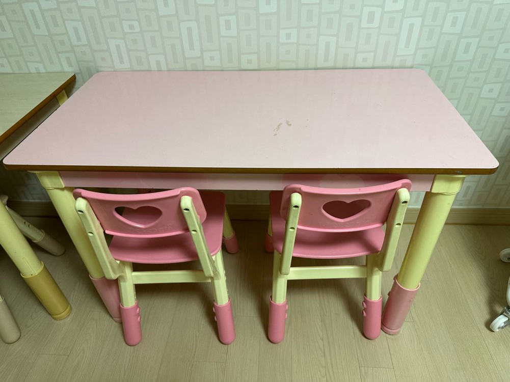 하이솔로몬 스위티 2인 유아 원목 책상 의자 세트--3