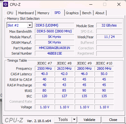 SK하이닉스 DDR5 32GB 5600 램--2