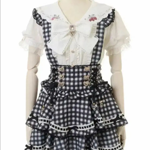 lizlisa 리즈리사 사다리 리본 깅엄 티어드 스카판 스커트