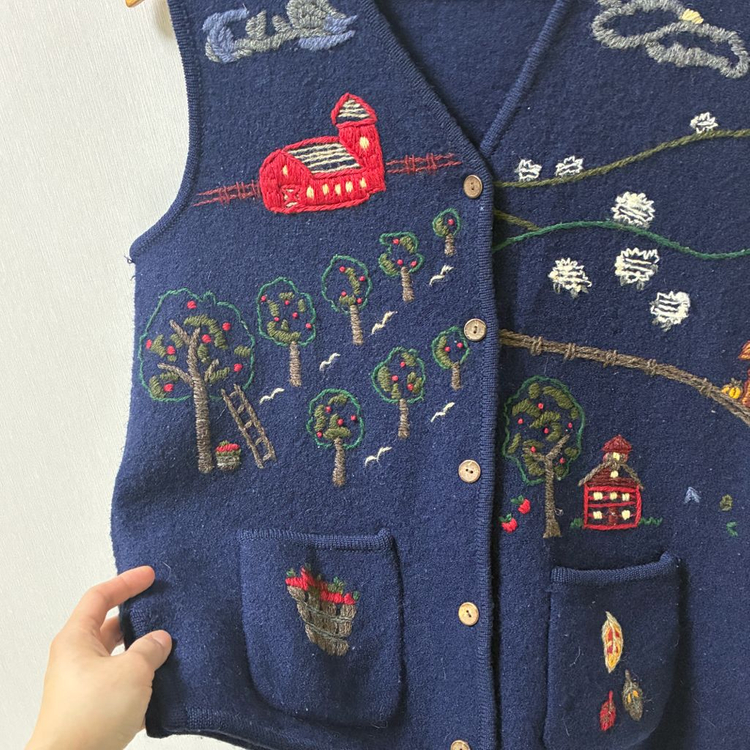 울리치 조끼 자수 니트 빈티지--1