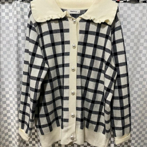 로미스토리 체크 카라 진주단추 니트가디건:)