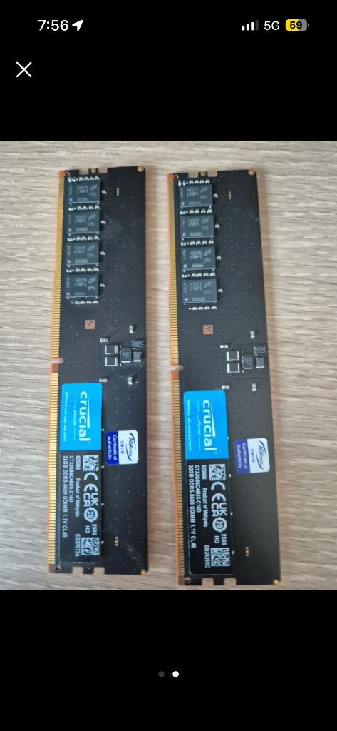 마이크론 Crucial DDR5 32GB 5600MHz 램 2개--1