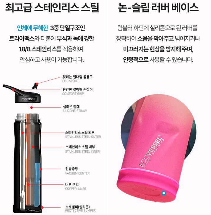 에코베슬 보온병 보냉병 ecovessel summit 써밋 24 709ml 블랙2개 + 퍽 리드뚜껑1개 미개봉제품--5