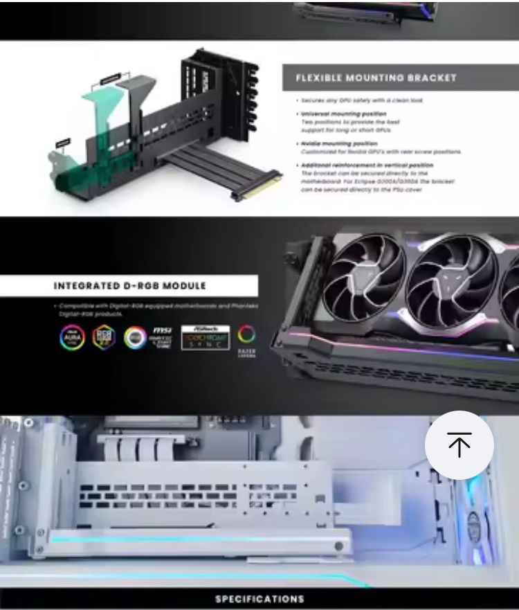 PHANTEKS GPUKT 4.0 ARGB 회전식 비디오 카드 라이저 키트-블랙--2