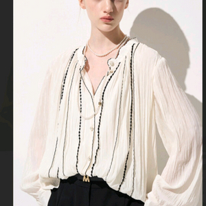 마인 컬러 라인 러플 블라우스