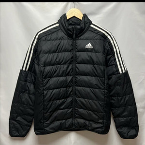 아디다스 에센셜 삼선 블랙 덕다운 경량패딩 XL