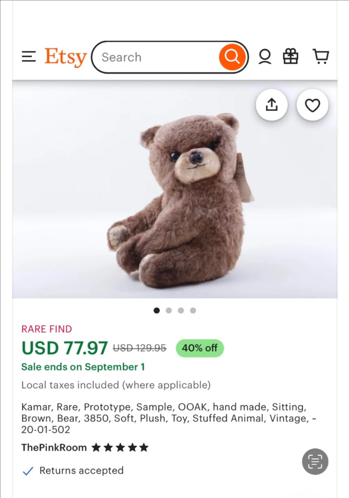 80년대 일본 쇼와레트로 KAMAR 앤틱소품 빈티지인형 테디베어 곰인형 희귀수집품 고전인형 빈티지소품 앤틱인형--2