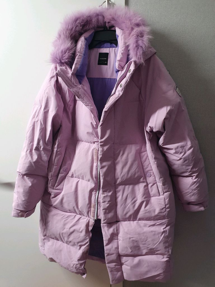 블랙야크 여우털 덕다운 밑단 탈착 하프 롱 패딩 165 라벤더 보라 오리털 폭스 점퍼 자켓 주니어 여성 44 55 이미지