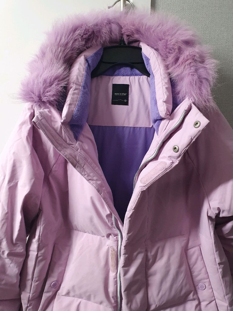 블랙야크 여우털 덕다운 밑단 탈착 하프 롱 패딩 165 라벤더 보라 오리털 폭스 점퍼 자켓 주니어 여성 44 55 이미지
