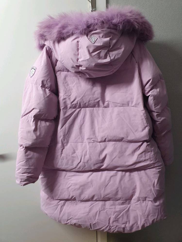 블랙야크 여우털 덕다운 밑단 탈착 하프 롱 패딩 165 라벤더 보라 오리털 폭스 점퍼 자켓 주니어 여성 44 55 이미지