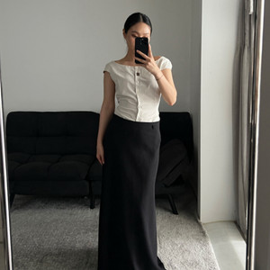 블랙 린넨 롱스커트