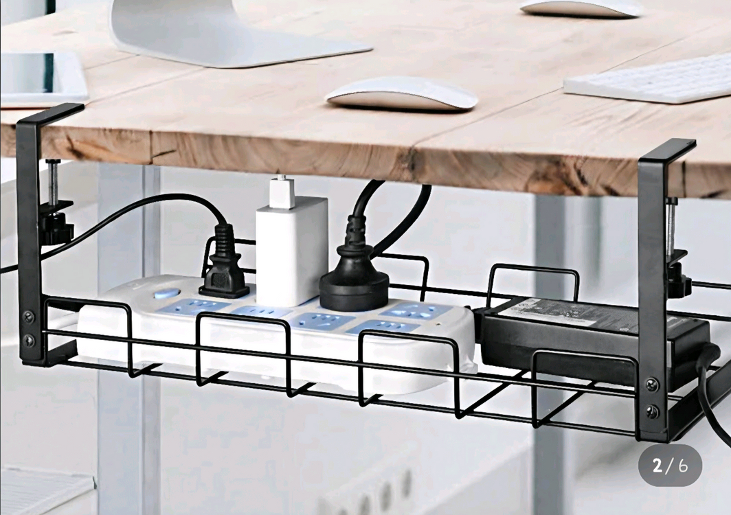 블랙 철제 무타공 책상 멀티탭 선반--0