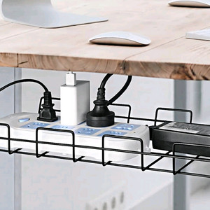 블랙 철제 무타공 책상 멀티탭 선반