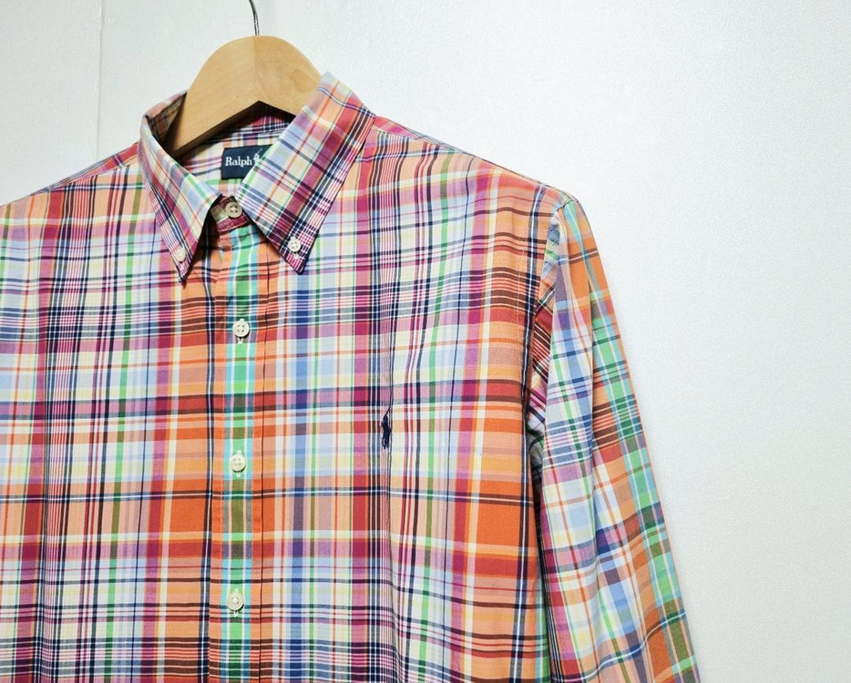 남성 폴로 랄프로렌 POLO 멀티컬러 타탄 체크 패턴 긴팔 남방 셔츠--0