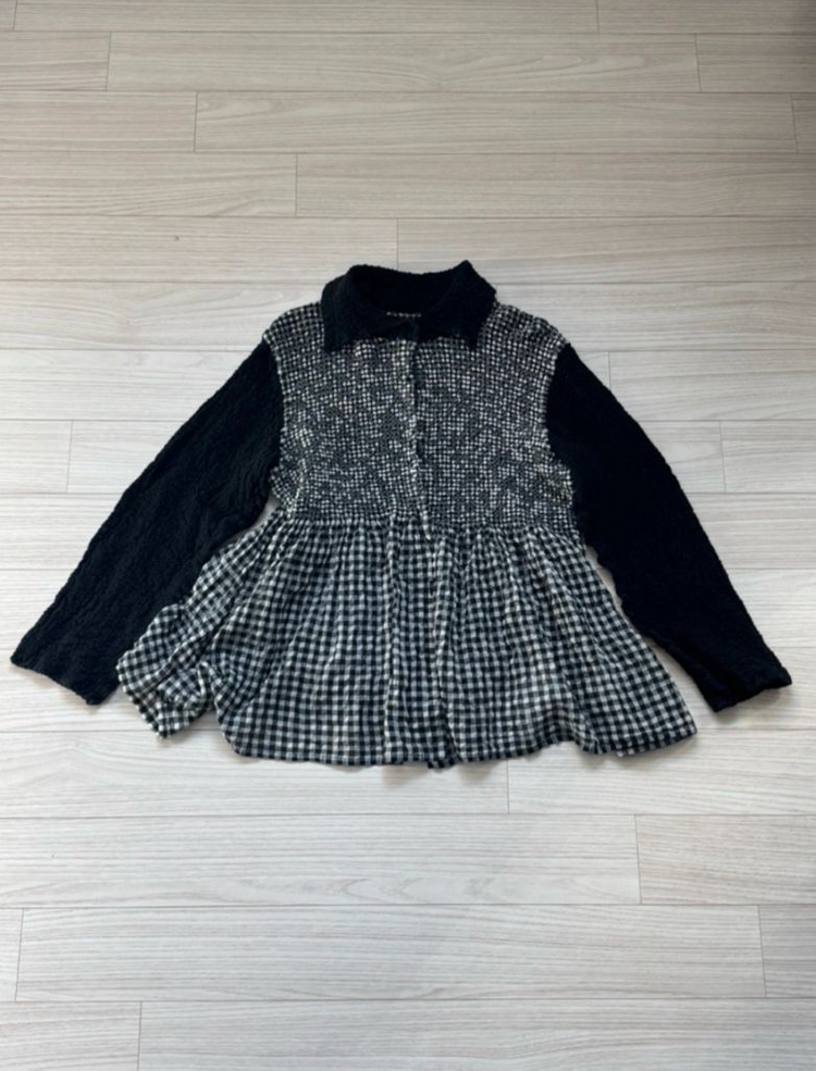 이세이미야케 미 깅엄체크 컬리 플라워 가디건 (새상품)--2