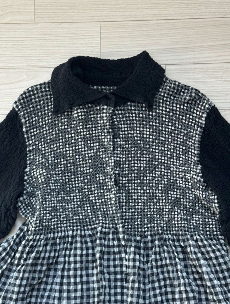 이세이미야케 미 깅엄체크 컬리 플라워 가디건 (새상품)--3