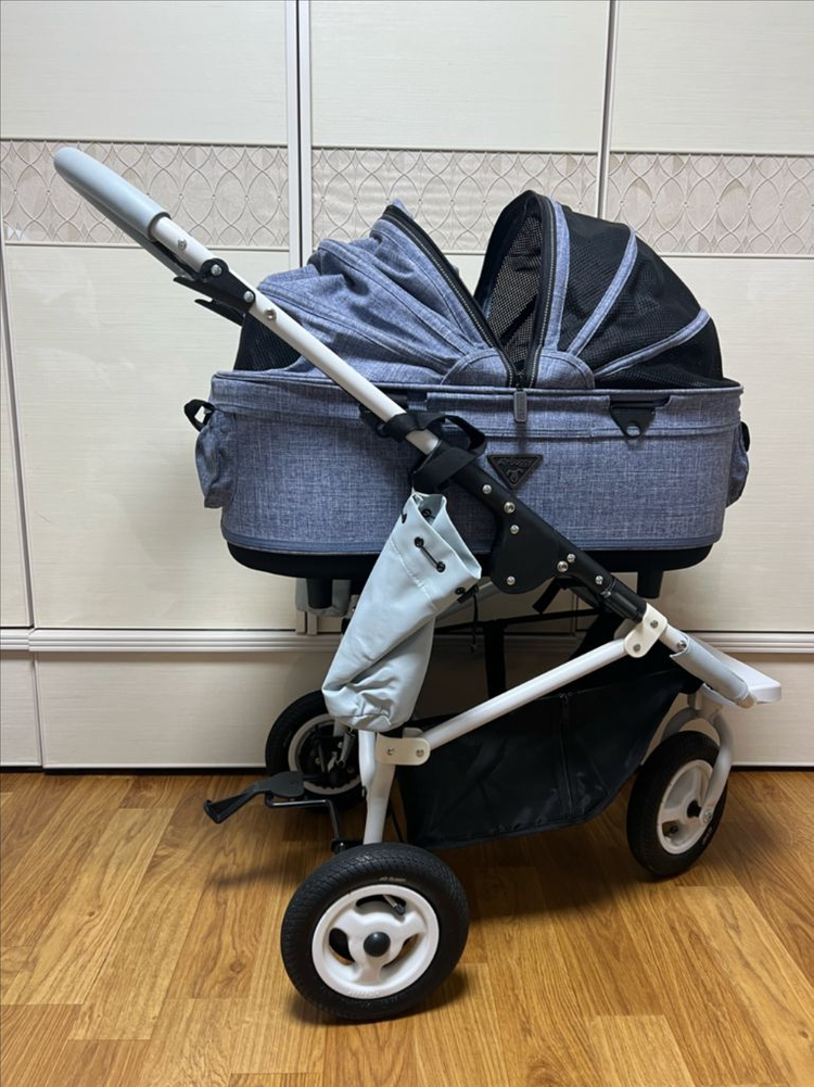 에어버기 돔2 브레이크 M 멜란지 데님 강아지 유모차 개모차--2