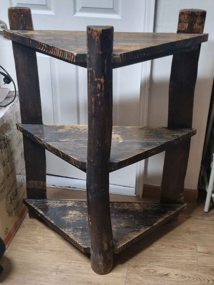 고가구풍 3단 코너 선반--1