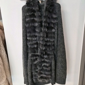 ADD by NICE CLAUP 리얼 폭스&래빗 퍼 후드 롱 가디건