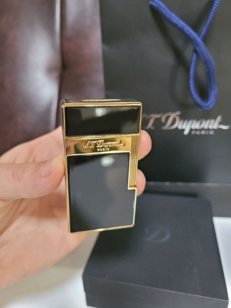 [새상품급] 듀퐁라이터 신형 ca025002 비기 블랙 래커 금장 터보 듀퐁 라이타--2