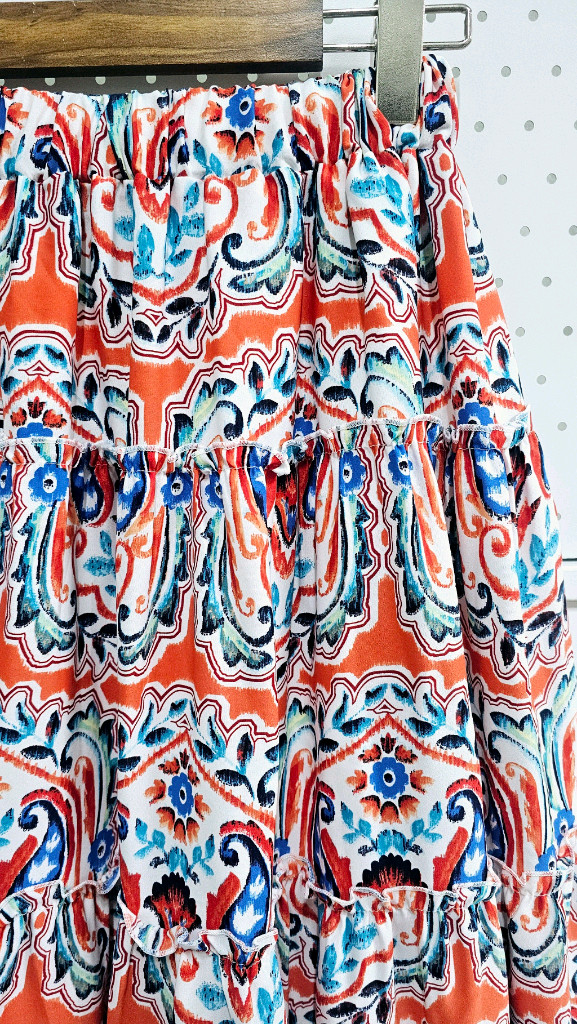 티어드 롱스커트 프린트 밴딩스커트--1