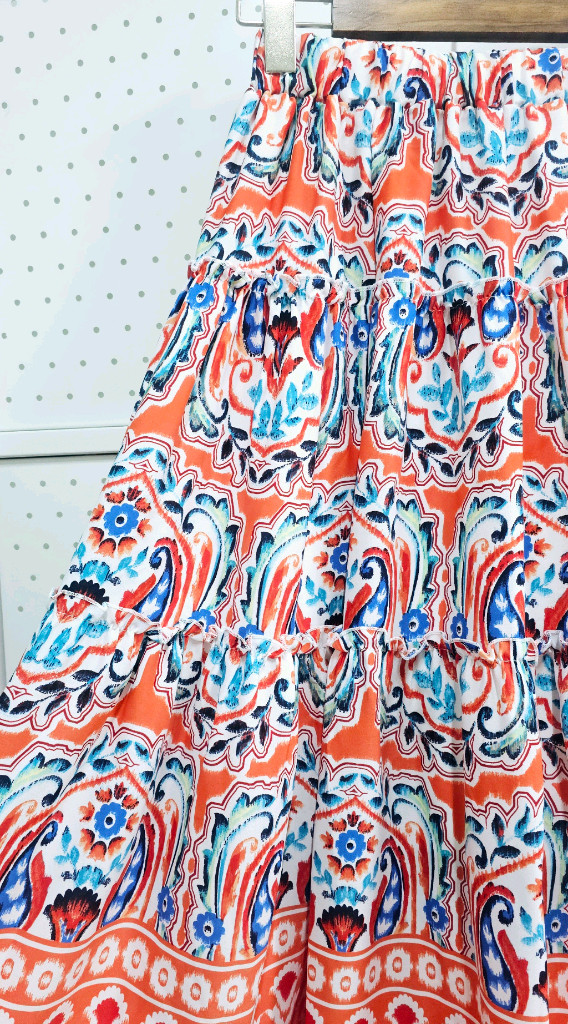 티어드 롱스커트 프린트 밴딩스커트--2