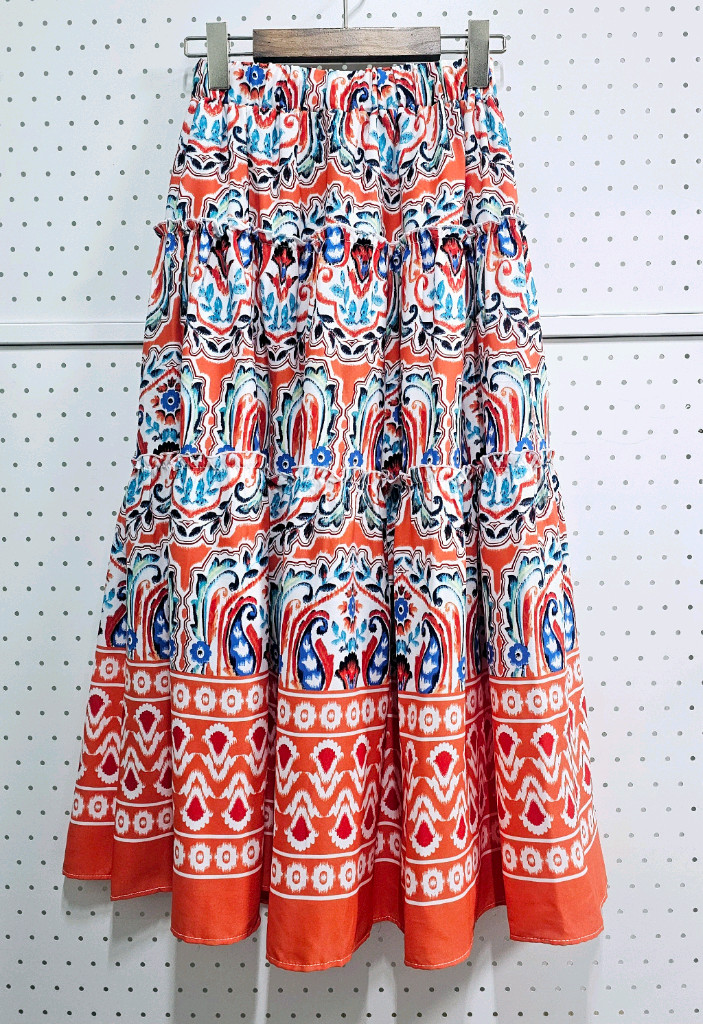 티어드 롱스커트 프린트 밴딩스커트--4