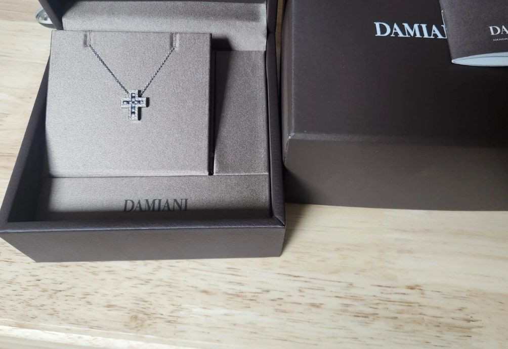 정품 풀셋 다미아니 벨에포크 XS 화이트골드 다이아 사파이어 목걸이--1