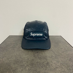 (OS) 슈프림 박스로고 캠프캡 모자 코티드 린넨 블루리쉬