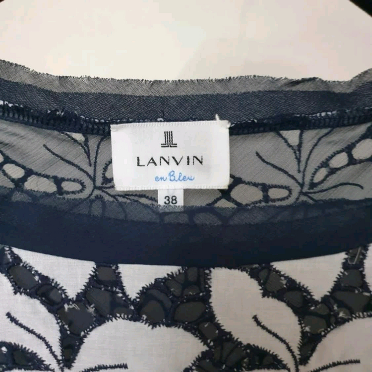 LANVIN 랑방 플라워 기퓌르레이스 디테일 아사면 크롭 블라우스--7