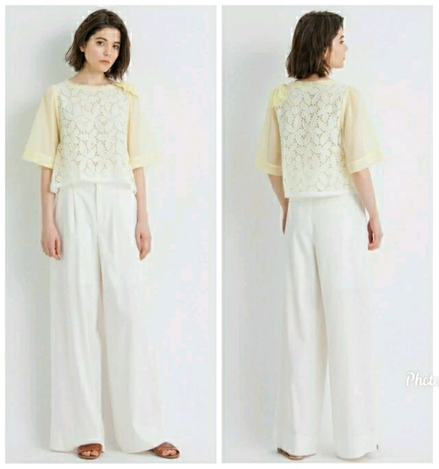 LANVIN 랑방 플라워 기퓌르레이스 디테일 아사면 크롭 블라우스--9