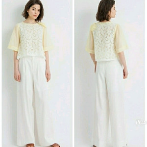 LANVIN 랑방 플라워 기퓌르레이스 디테일 아사면 크롭 블라우스 이미지