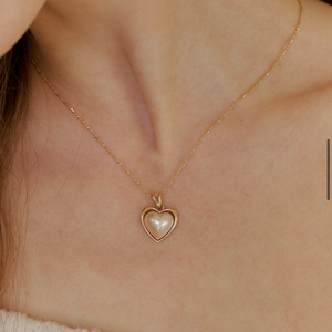 프릿 14K 하트마베 진주목걸이 로즈골드