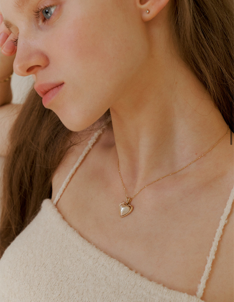 프릿 14K 하트마베 진주목걸이 로즈골드--2