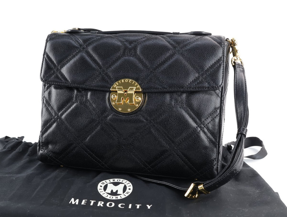 메트로시티 퀄팅 레더 탑핸들 체인 숄더백 크로스백 블랙 이미지