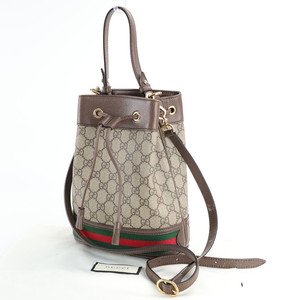 구찌 오피디아 스몰 버킷백 크로스백 GG 수프림 캔버스 브라운 레더