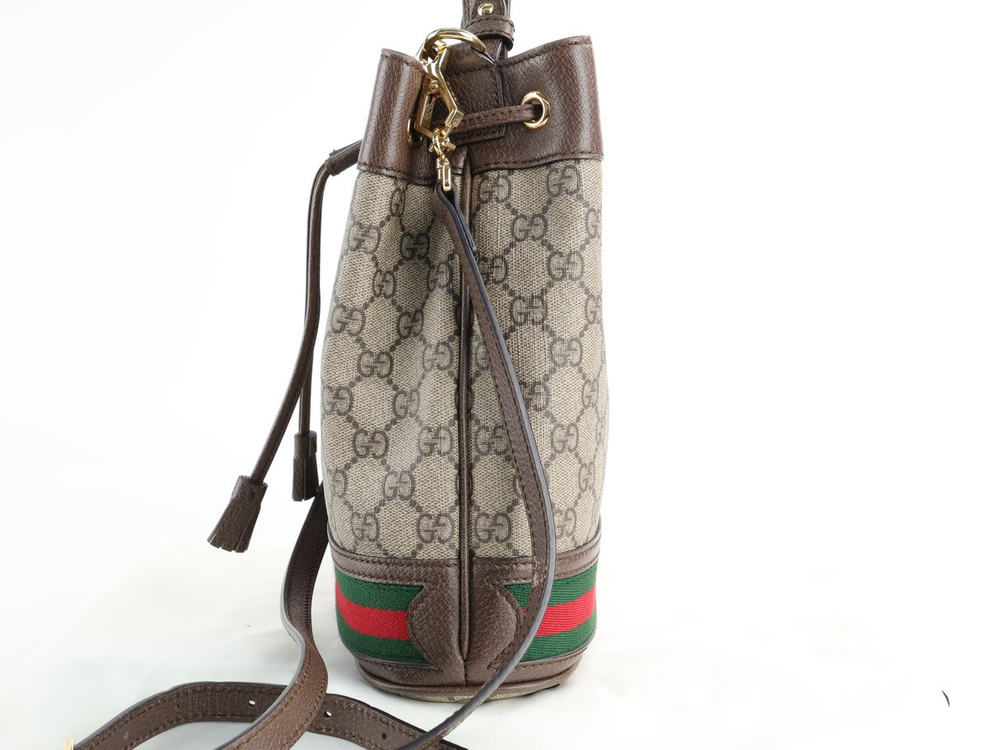 구찌 오피디아 스몰 버킷백 크로스백 GG 수프림 캔버스 브라운 레더 이미지
