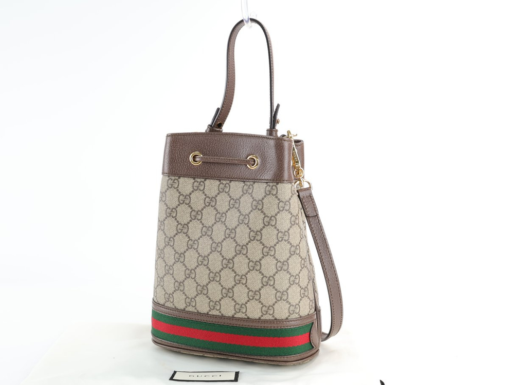 구찌 오피디아 스몰 버킷백 크로스백 GG 수프림 캔버스 브라운 레더 이미지