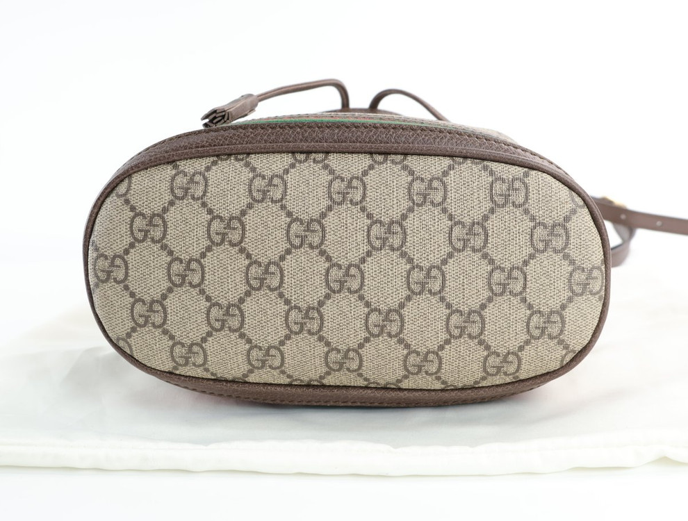 구찌 오피디아 스몰 버킷백 크로스백 GG 수프림 캔버스 브라운 레더 이미지