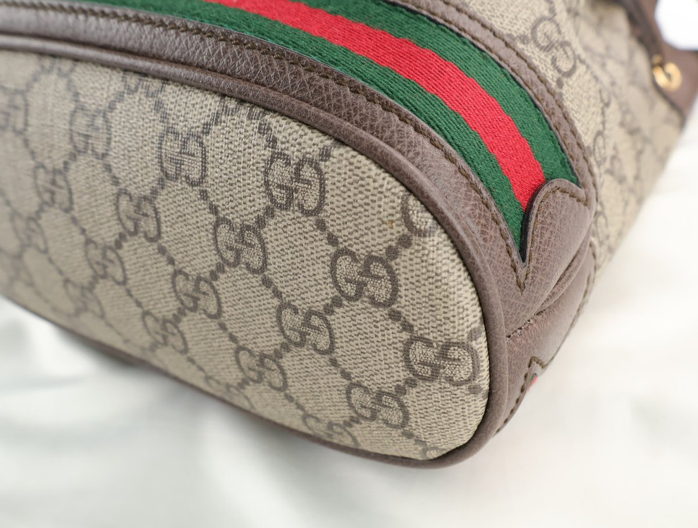 구찌 오피디아 스몰 버킷백 크로스백 GG 수프림 캔버스 브라운 레더 이미지