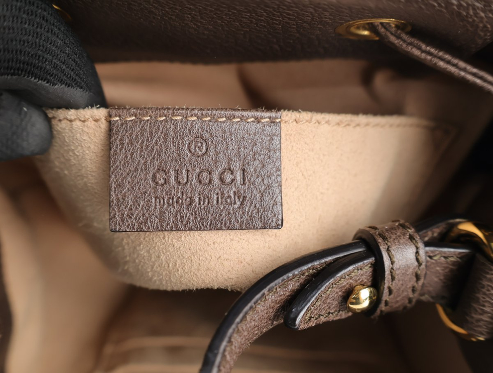 구찌 오피디아 스몰 버킷백 크로스백 GG 수프림 캔버스 브라운 레더 이미지