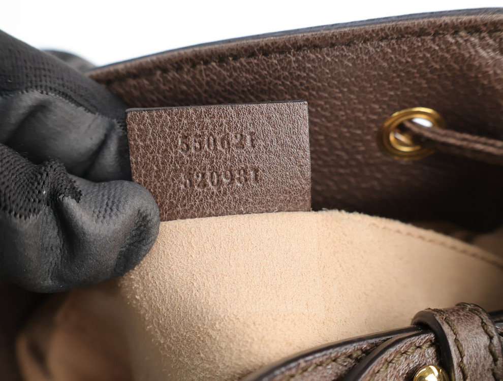 구찌 오피디아 스몰 버킷백 크로스백 GG 수프림 캔버스 브라운 레더 이미지