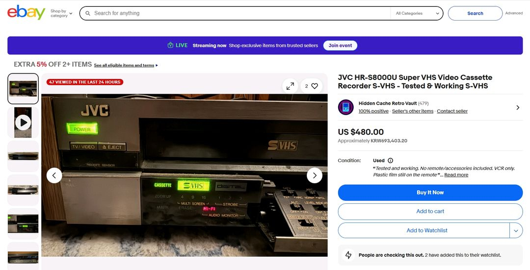명기 JVC 4헤드 HR-S8000U SVHS 비디오 테이프 플레이어--9