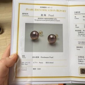 펠르페르 라벤더, 핑크 담수 진주 귀걸이 13.4mm K18